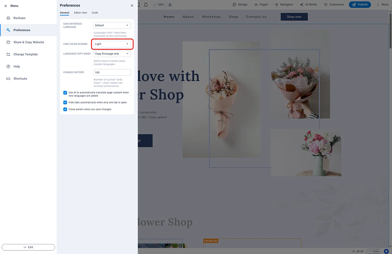 Sitejet Builder - light colour scheme