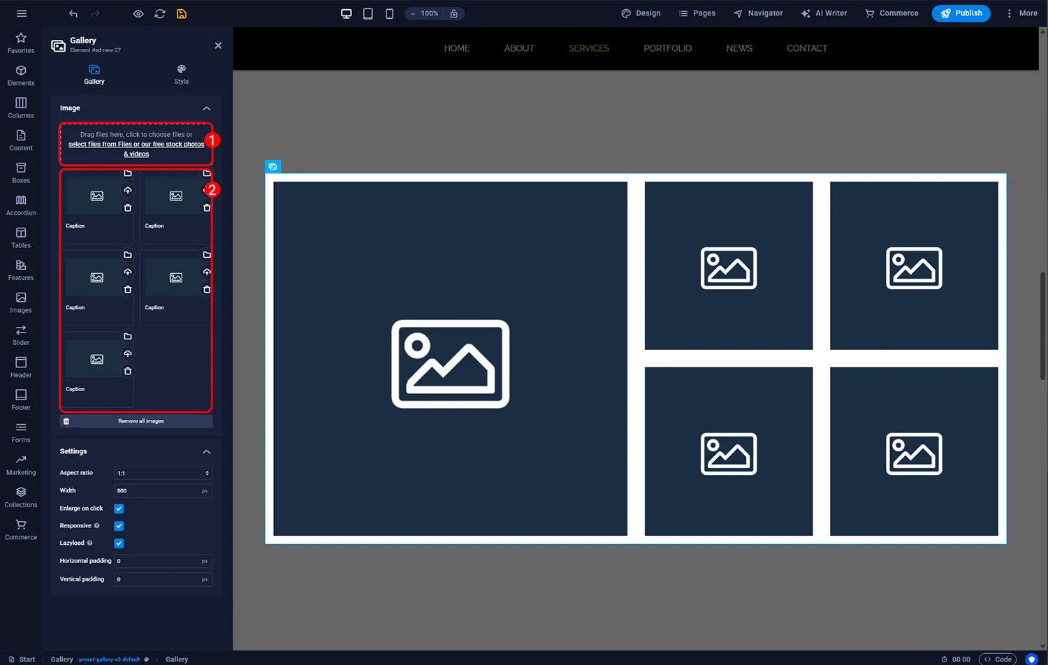 Sitejet Builder - adding images to the gallery