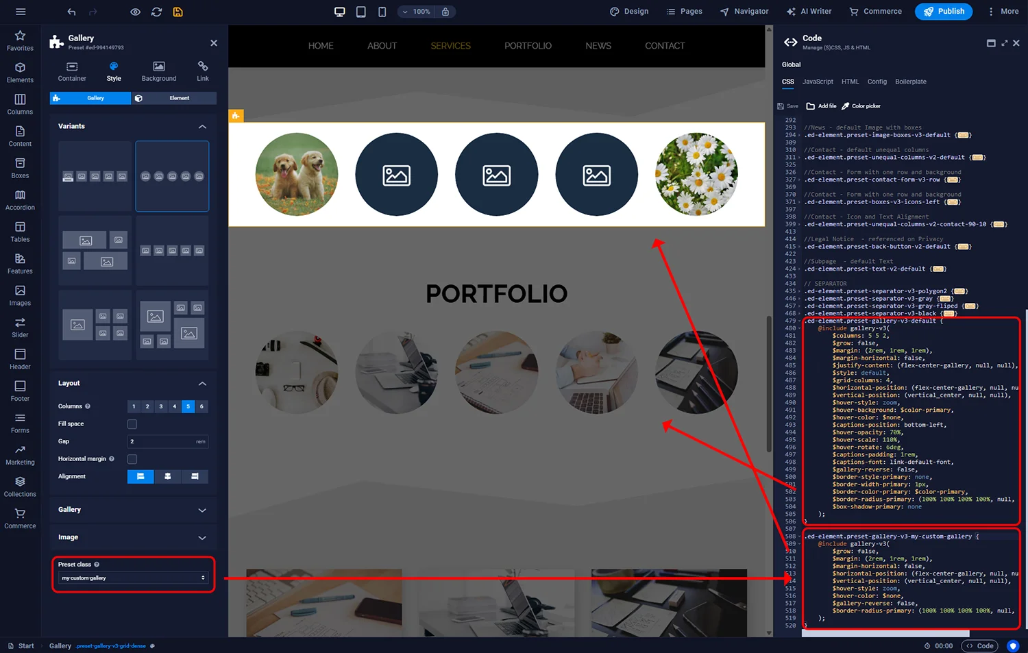 Sitejet Builder - CSS Classes for Galleries