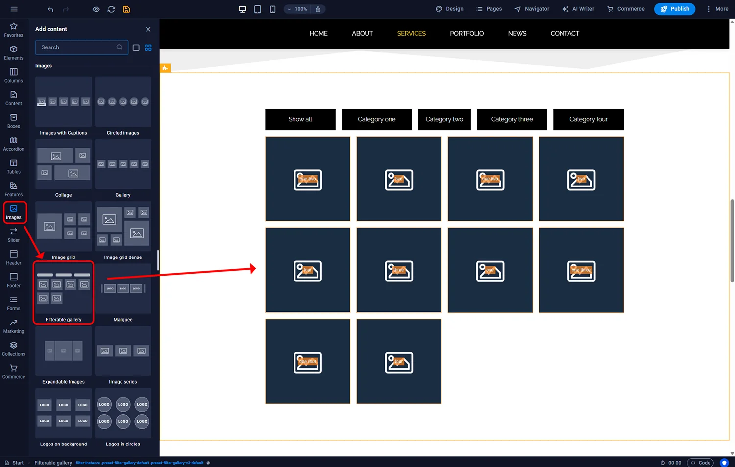 Sitejet Builder - Filterable gallery