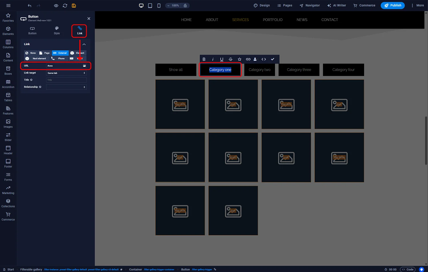 Sitejet Builder - Filterable gallry - category id