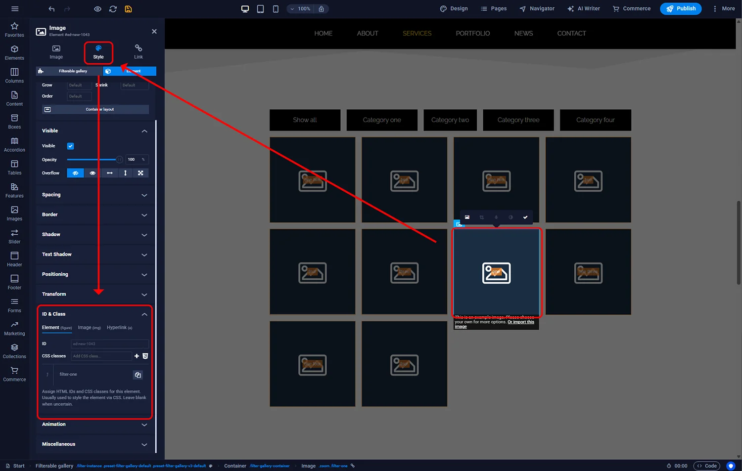 Sitejet Builder - Filterable gallery - image class