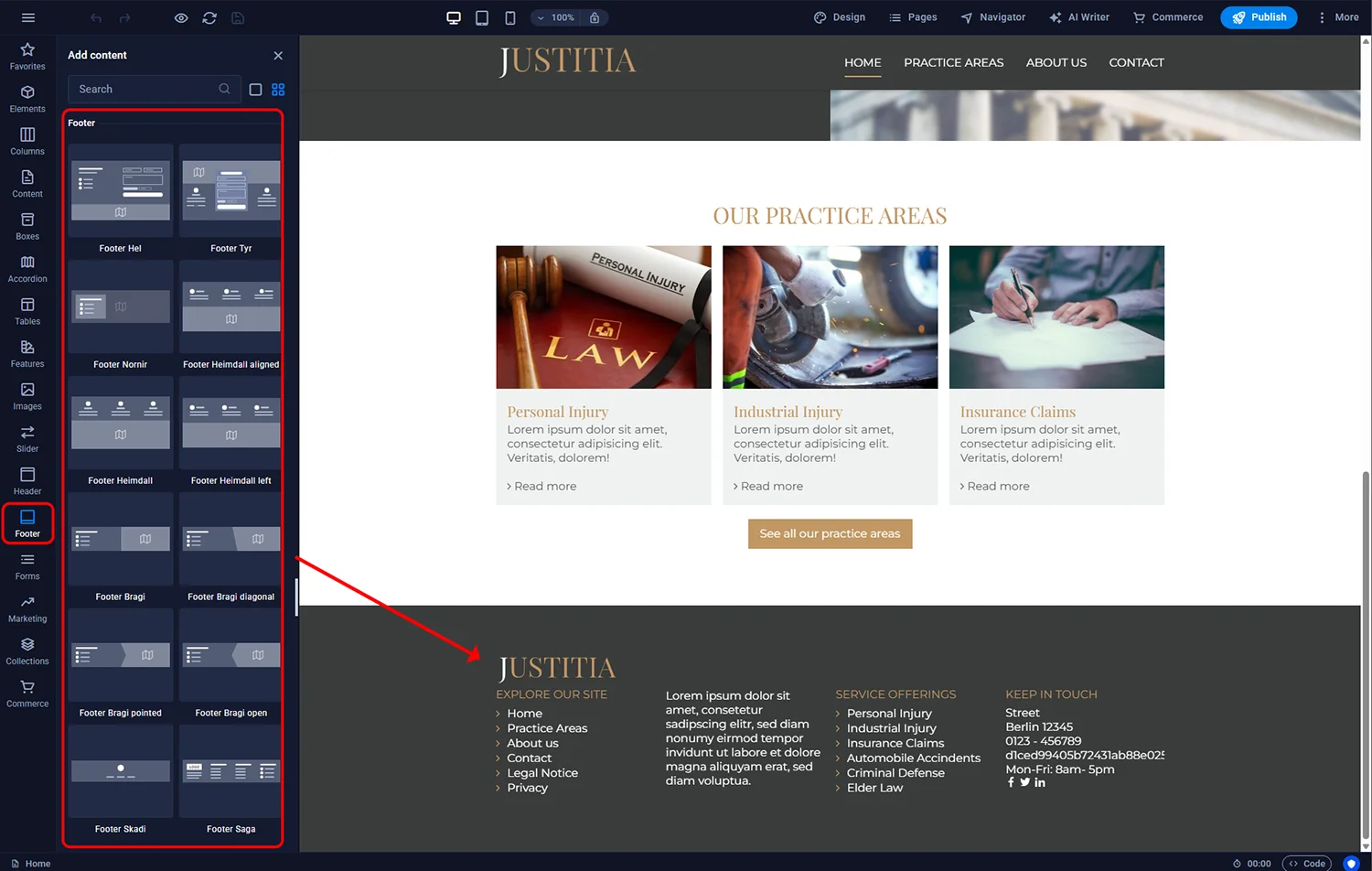 Sitejet Builder - adding website footer