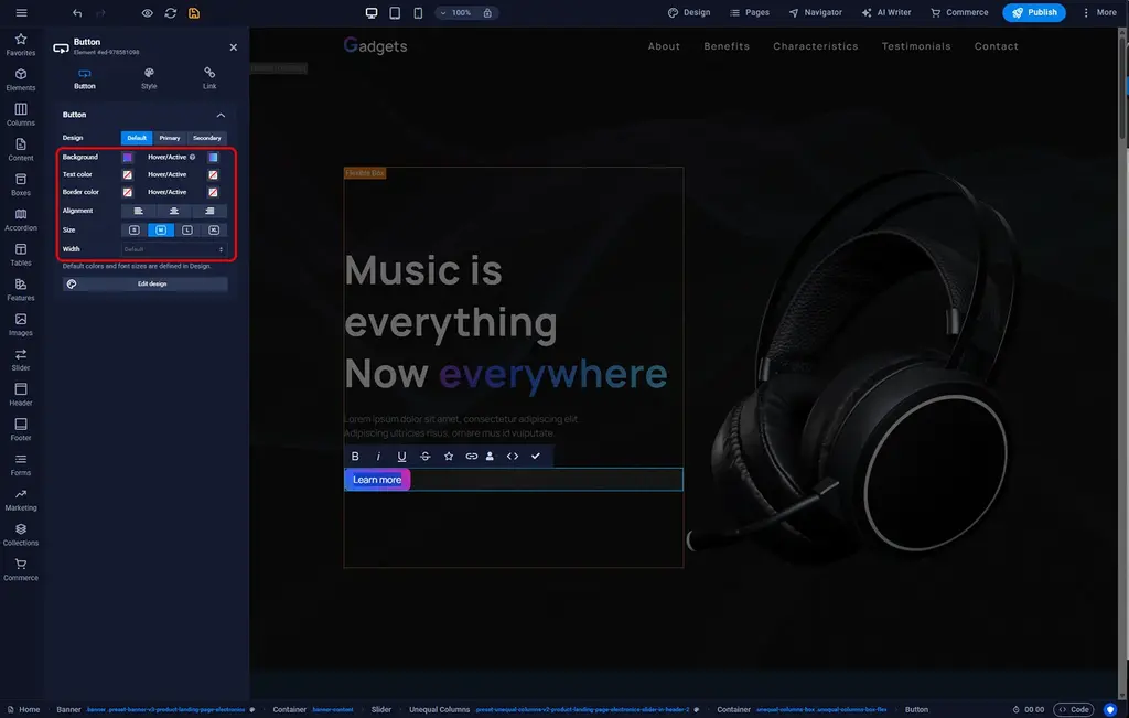 Sitejet Builder - button appearance